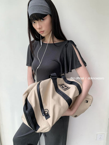DKZ OFFICIAL Solid Split Puff Sleeve Bardot Women&