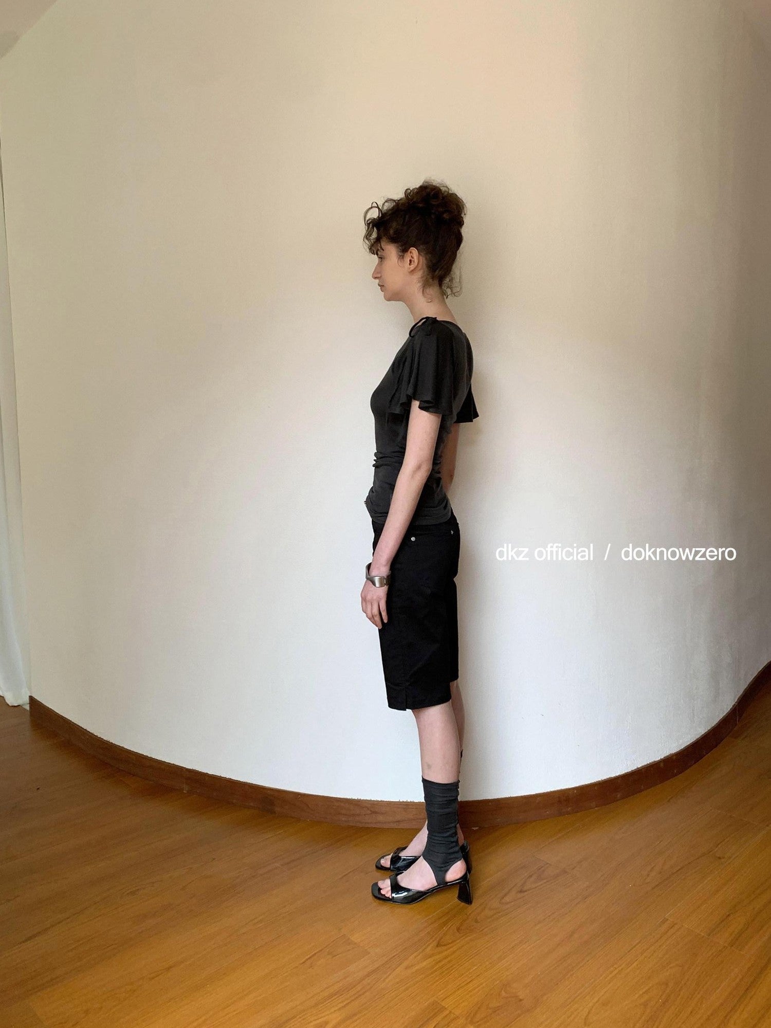DKZ OFFICIAL Solid Split Puff Sleeve Bardot Women&