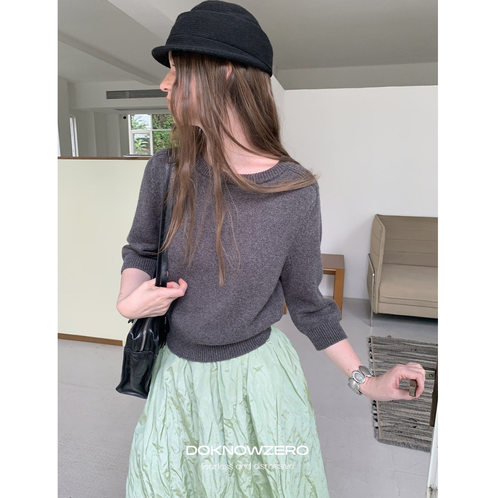 DKZ_OFFICIAL_Solid_Vintage_Knit_Crew_Neck_3_4_Sleeve_Women&