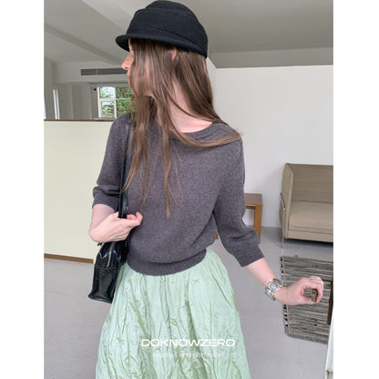 DKZ_OFFICIAL_Solid_Vintage_Knit_Crew_Neck_3_4_Sleeve_Women&