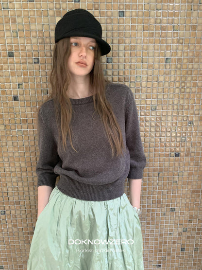 DKZ OFFICIAL Solid Vintage Knit Crew Neck 3 4 Sleeve Women&