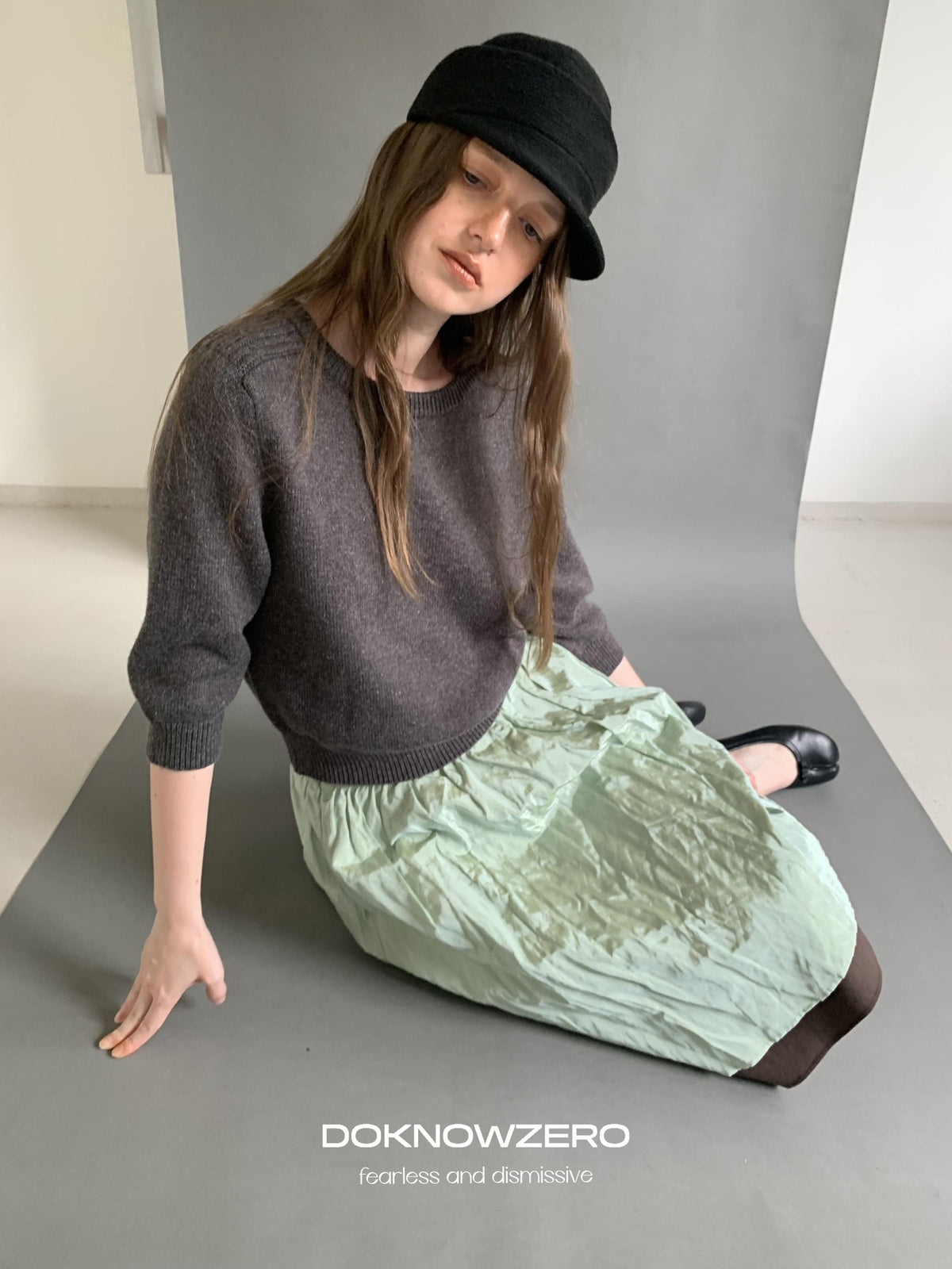 DKZ OFFICIAL Solid Vintage Knit Crew Neck 3 4 Sleeve Women&