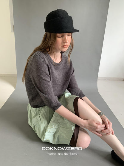 DKZ OFFICIAL Solid Vintage Knit Crew Neck 3 4 Sleeve Women&