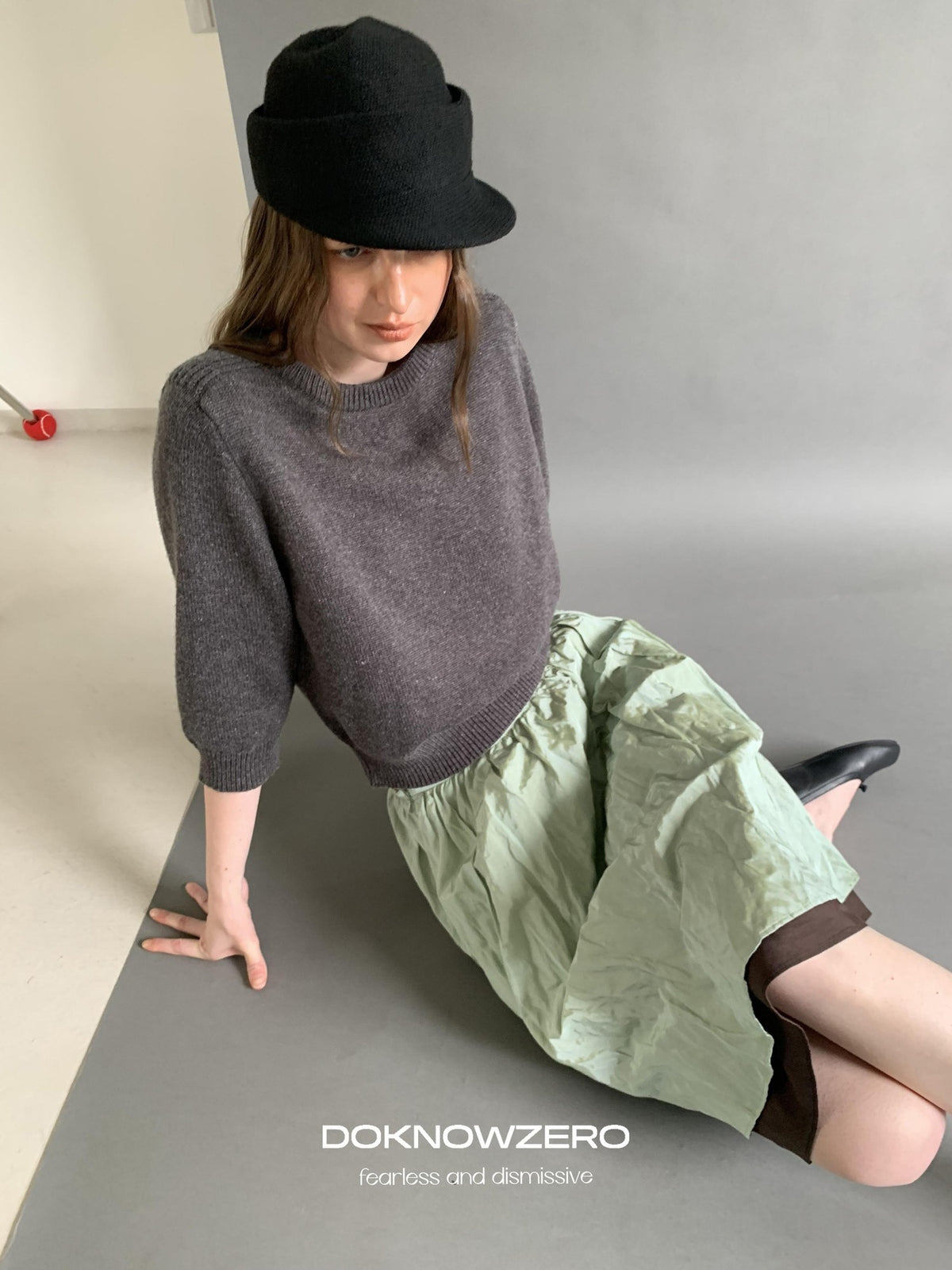DKZ OFFICIAL Solid Vintage Knit Crew Neck 3 4 Sleeve Women&