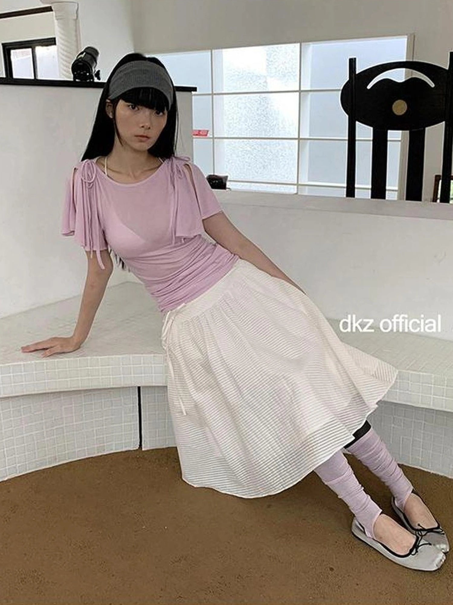 DKZ OFFICIAL Split Ballet Sleeve Boat Neck T-shirt