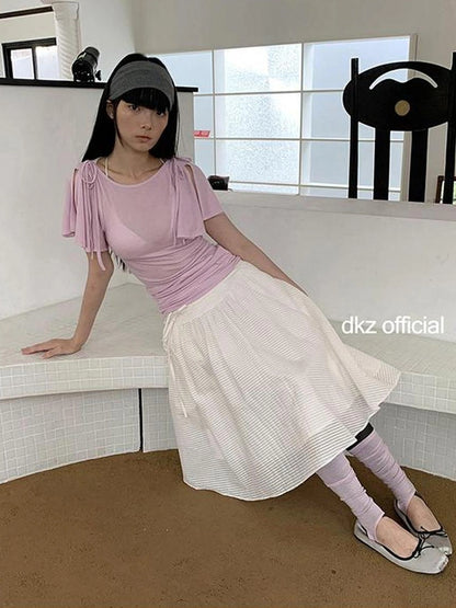 DKZ OFFICIAL Split Ballet Sleeve Boat Neck T-shirt