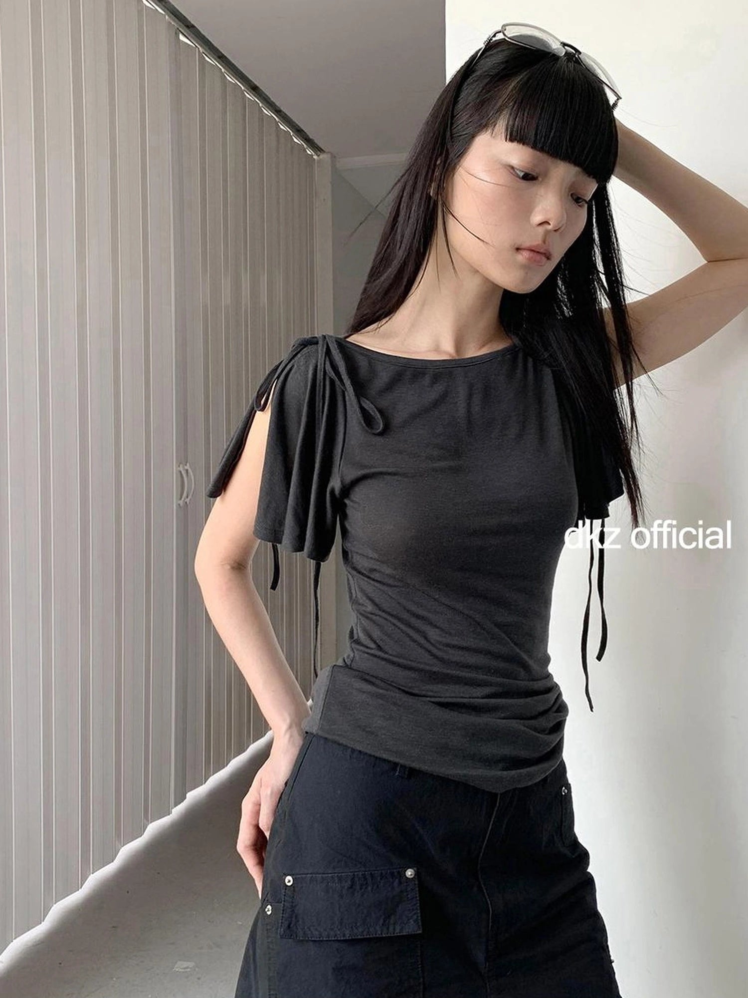 DKZ OFFICIAL Split Ballet Sleeve Boat Neck T-shirt