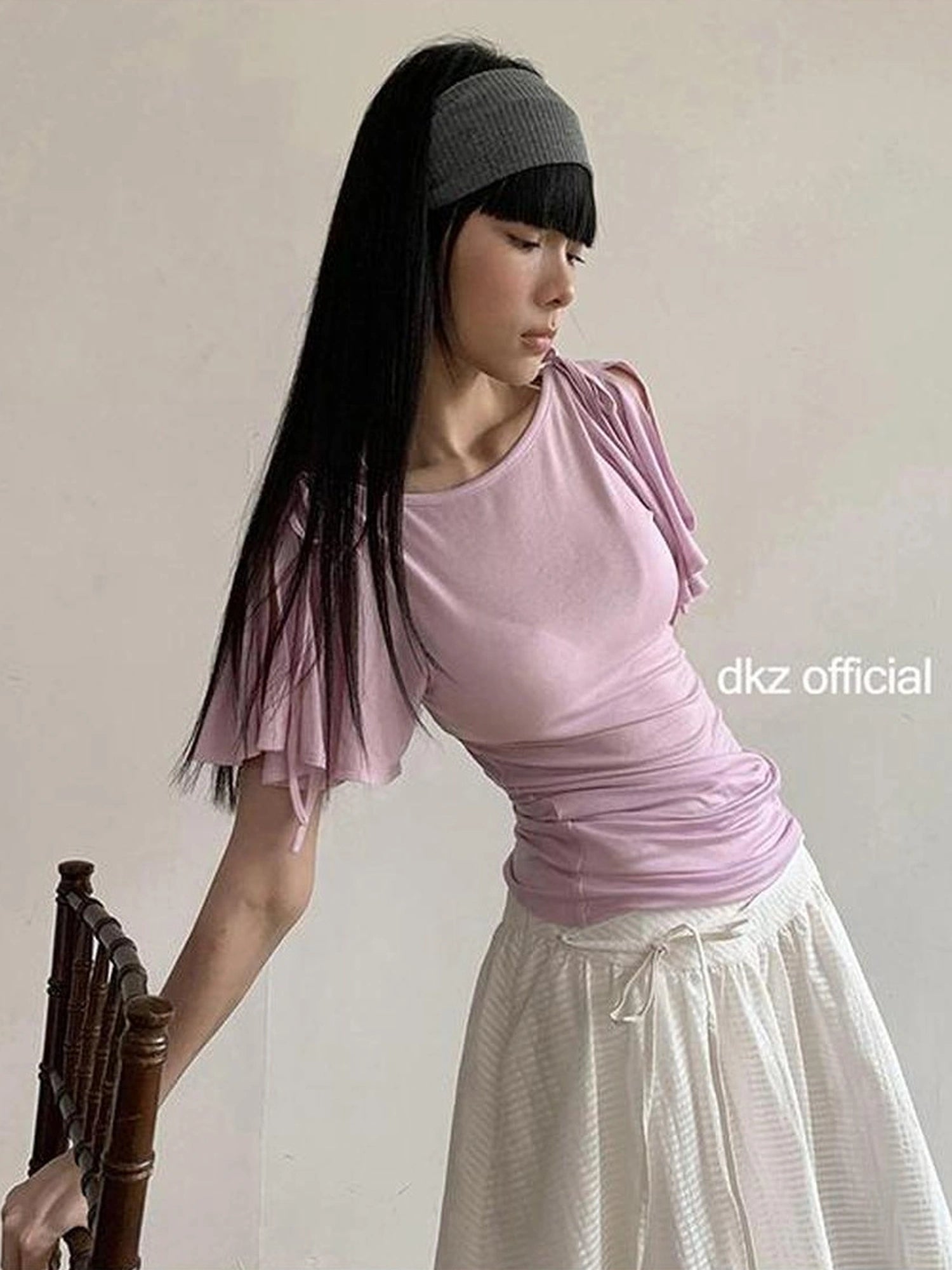 DKZ OFFICIAL Split Ballet Sleeve Boat Neck T-shirt