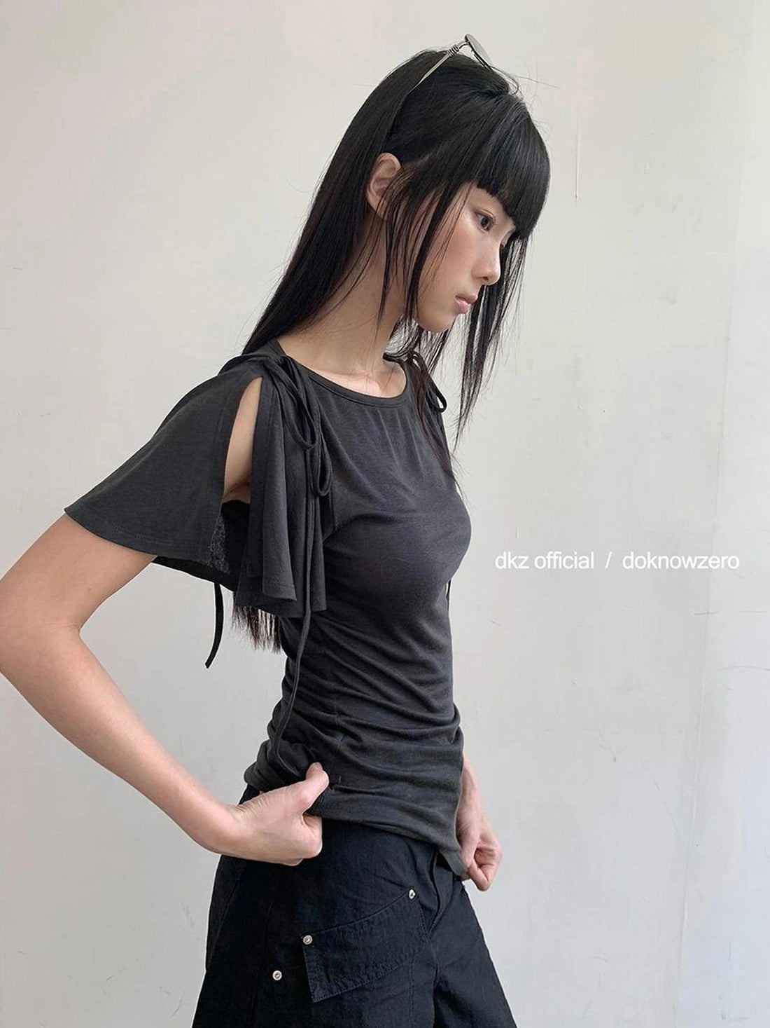 DKZ OFFICIAL Split Neck Ballet Sleeve T-shirt