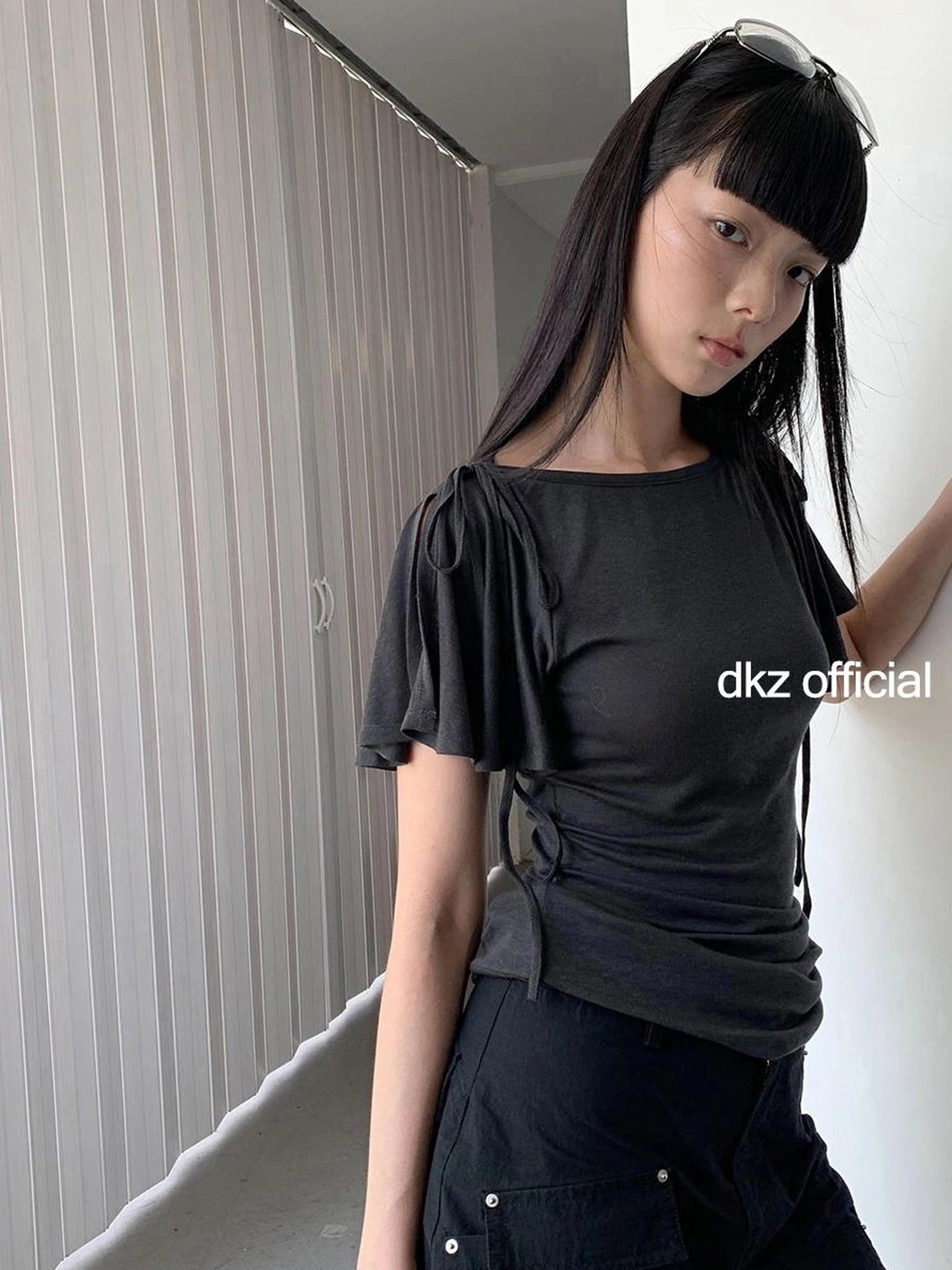 DKZ OFFICIAL Split Neck Ballet Sleeve T-shirt