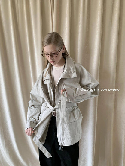 DKZ OFFICIAL Stand Up Collar Drawstring Windbreaker With Multi Pockets