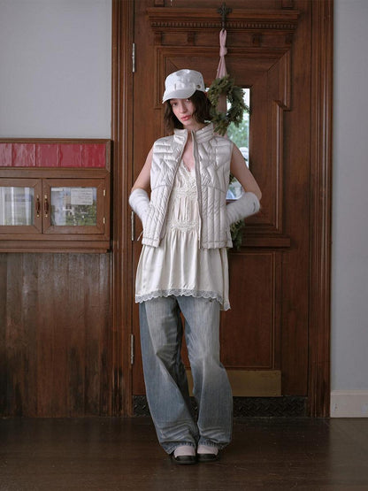 DKZ OFFICIAL Star Ribbed Quilted Layered Sleeveless Women&