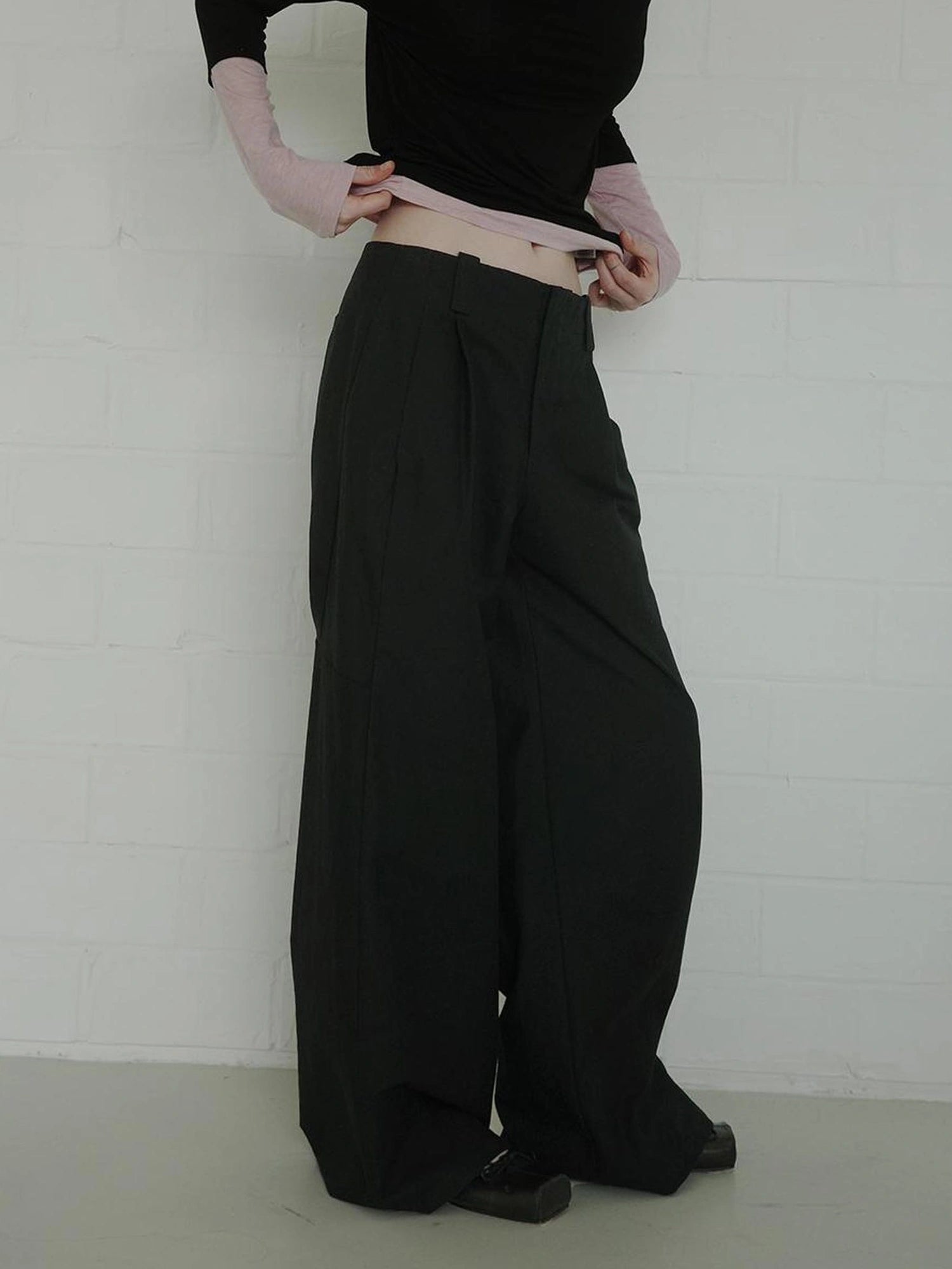 DKZ OFFICIAL Straight Leg Black Trousers For Women
