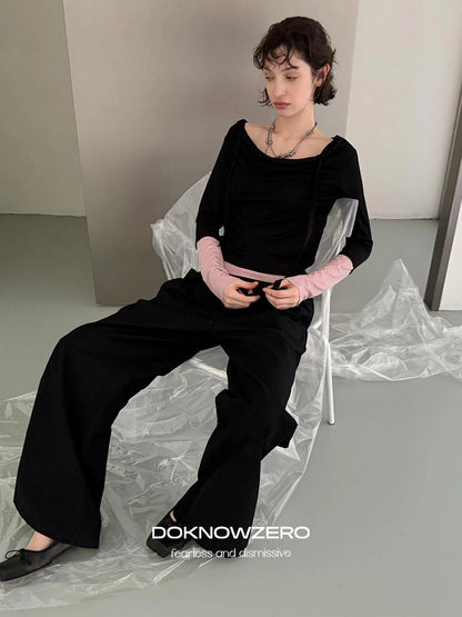 DKZ OFFICIAL Straight Leg Black Trousers For Women