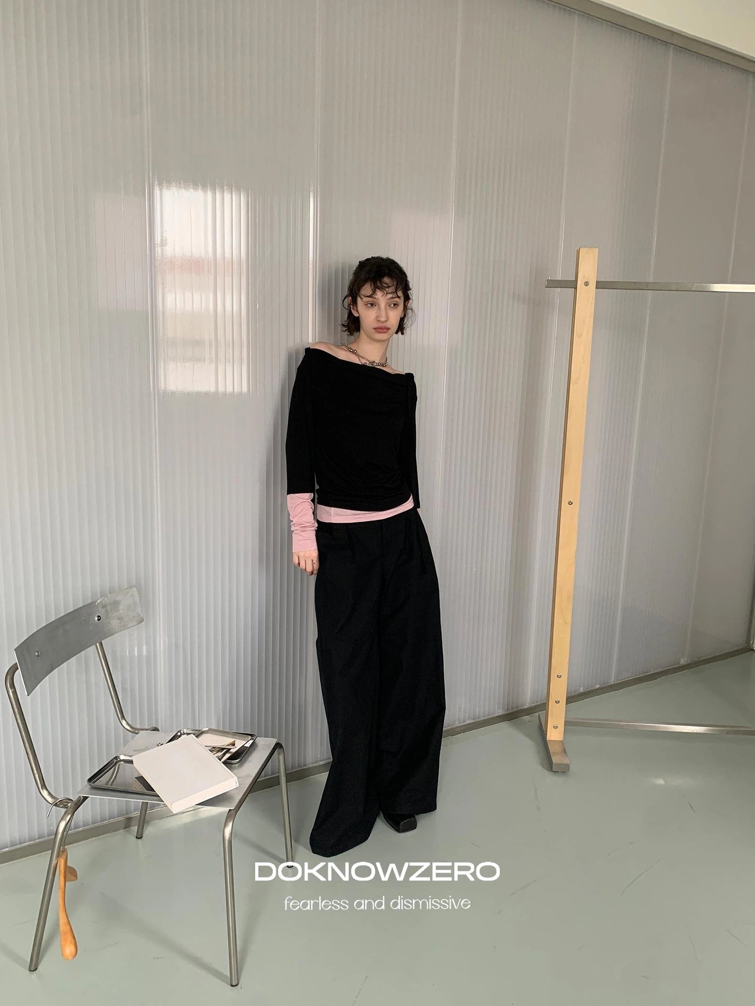 DKZ OFFICIAL Straight Leg Black Trousers For Women