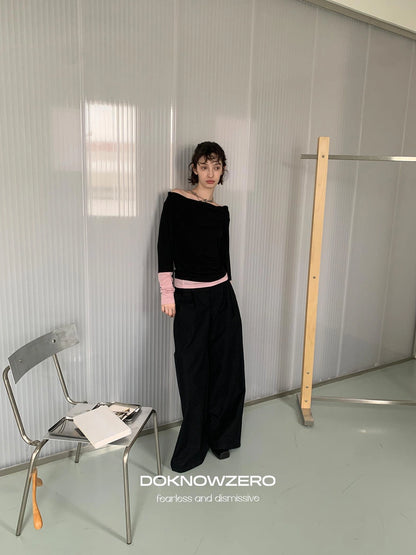 DKZ OFFICIAL Straight Leg Black Trousers For Women