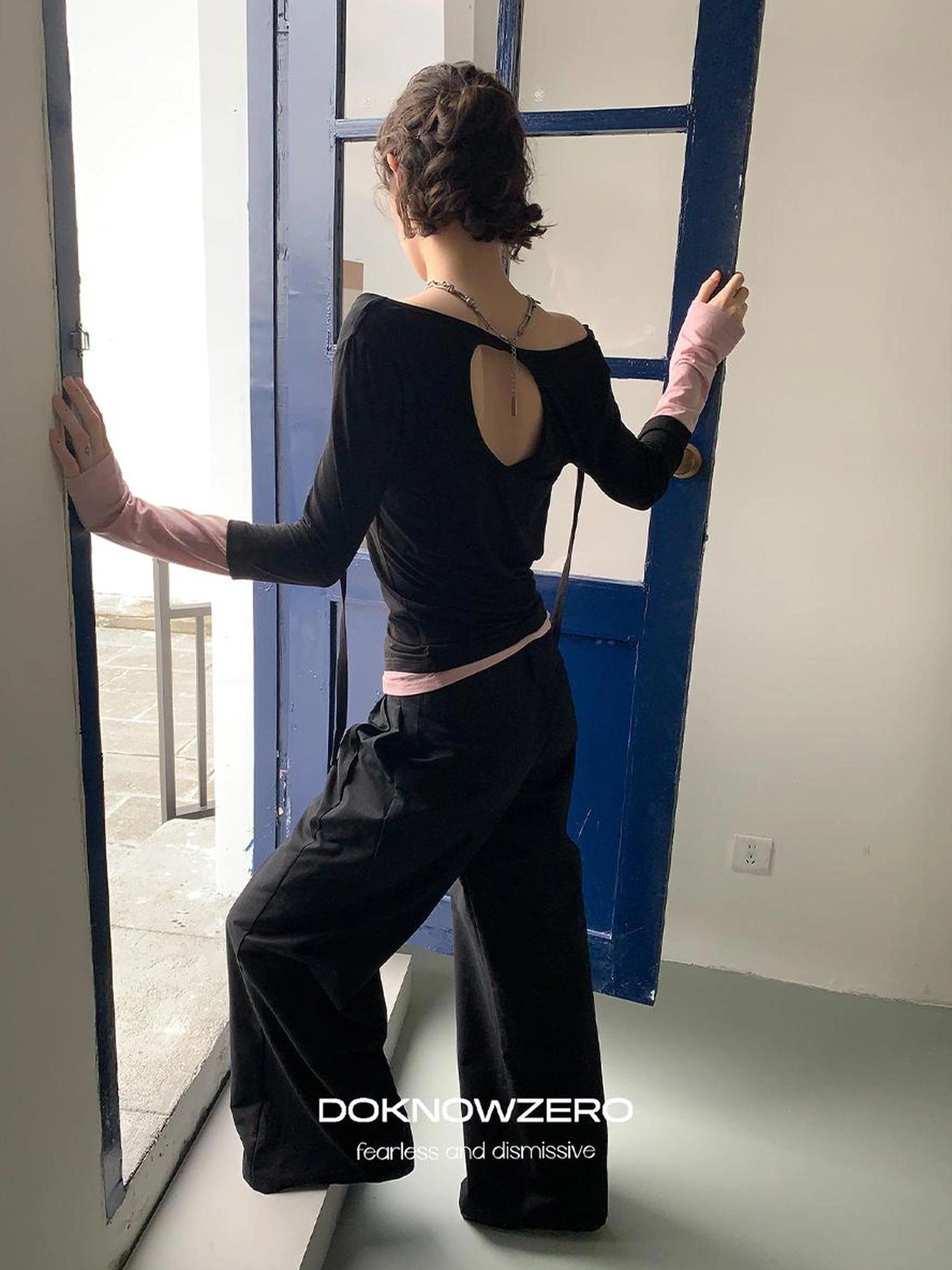 DKZ OFFICIAL Straight Leg Black Trousers For Women