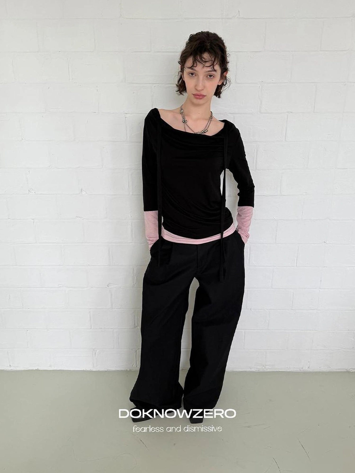 DKZ OFFICIAL Straight Leg Black Trousers For Women
