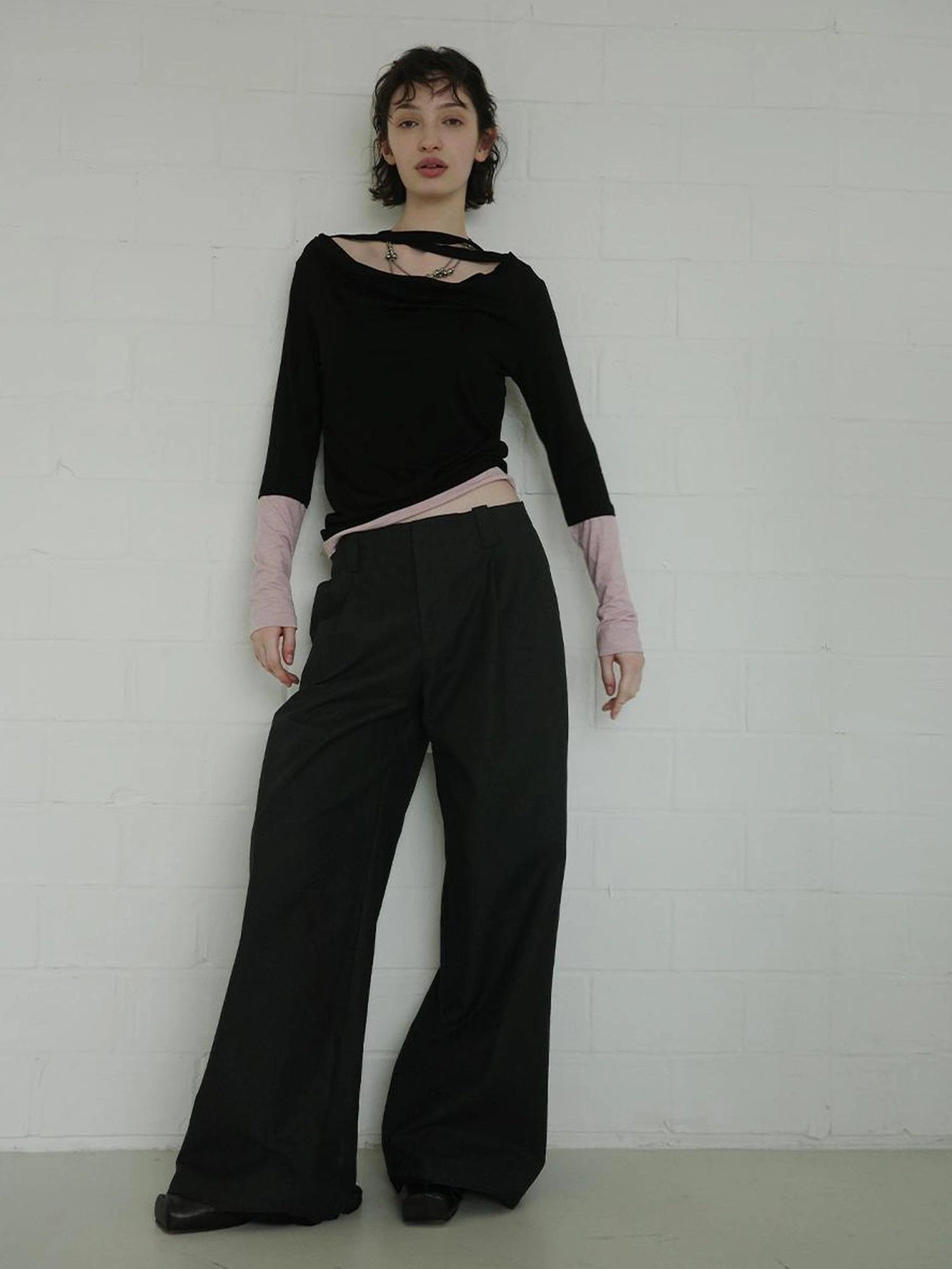 DKZ OFFICIAL Straight Leg Black Trousers For Women