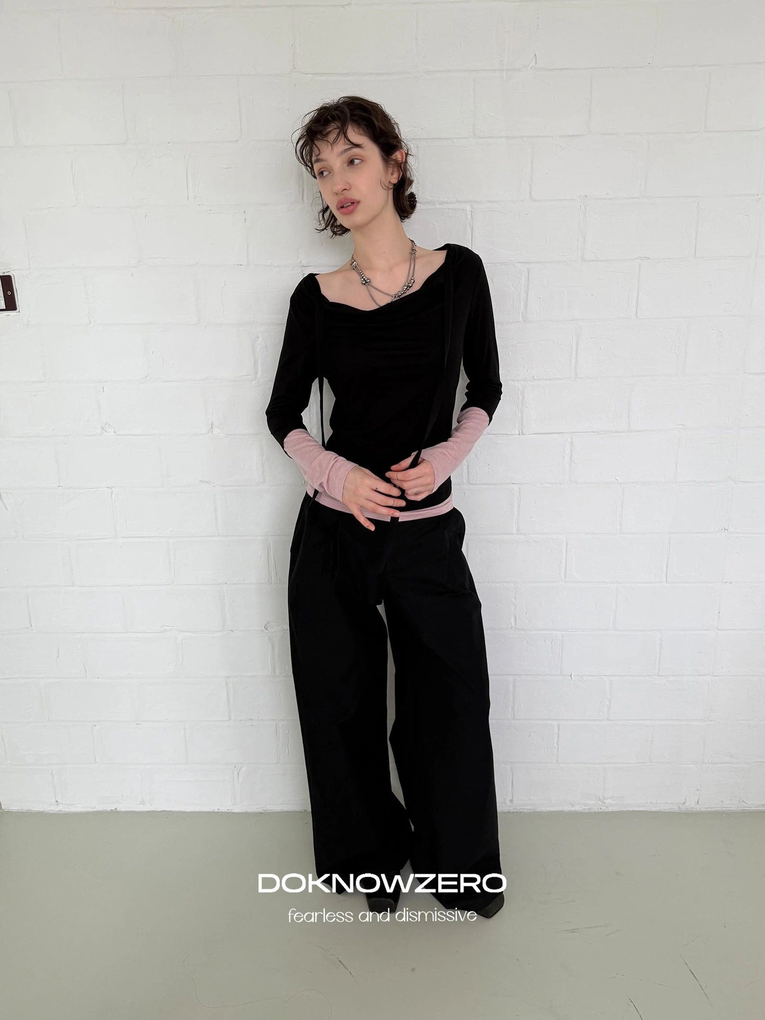 DKZ OFFICIAL Straight Leg Black Trousers For Women