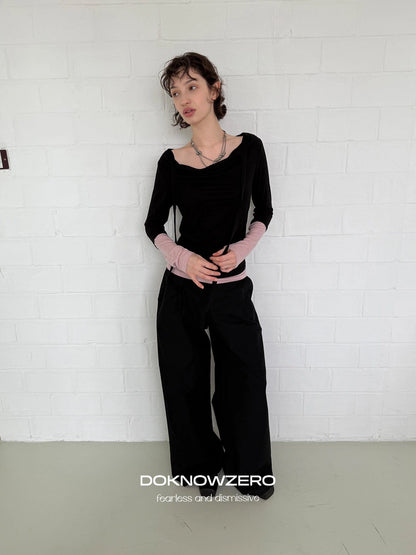 DKZ OFFICIAL Straight Leg Black Trousers For Women