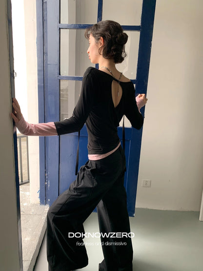 DKZ OFFICIAL Straight Leg Black Trousers For Women