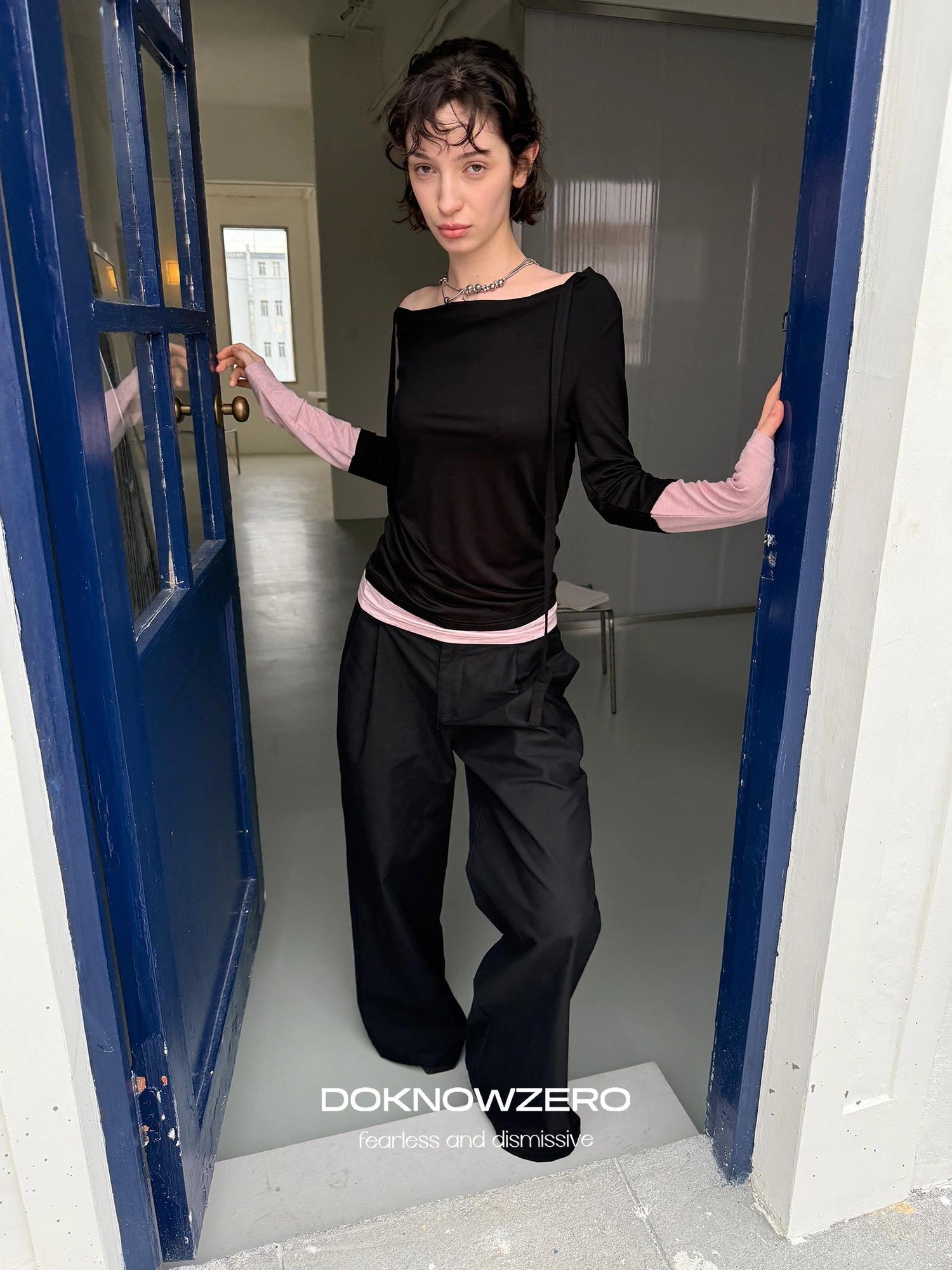 DKZ OFFICIAL Straight Leg Black Trousers For Women