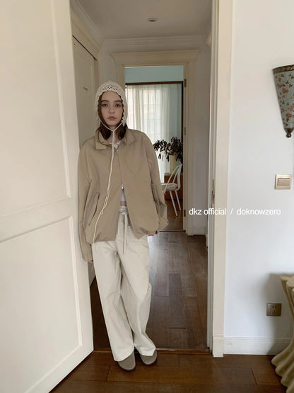 DKZ OFFICIAL Straight Leg Trousers In Apricot