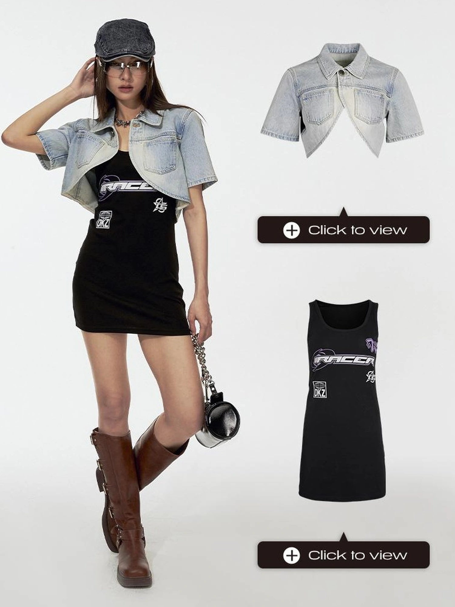 DKZ OFFICIAL Strap Neckline Slip Dress With Edgy Biker Print