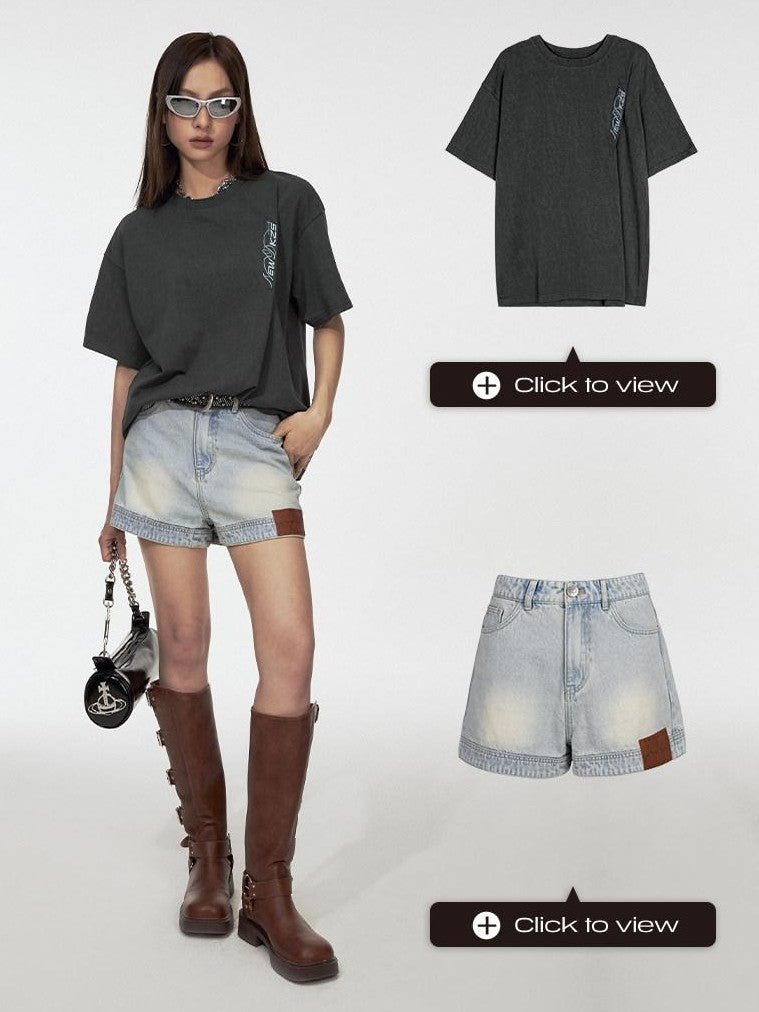 DKZ OFFICIAL Street Embroidered Folded Hem Women&
