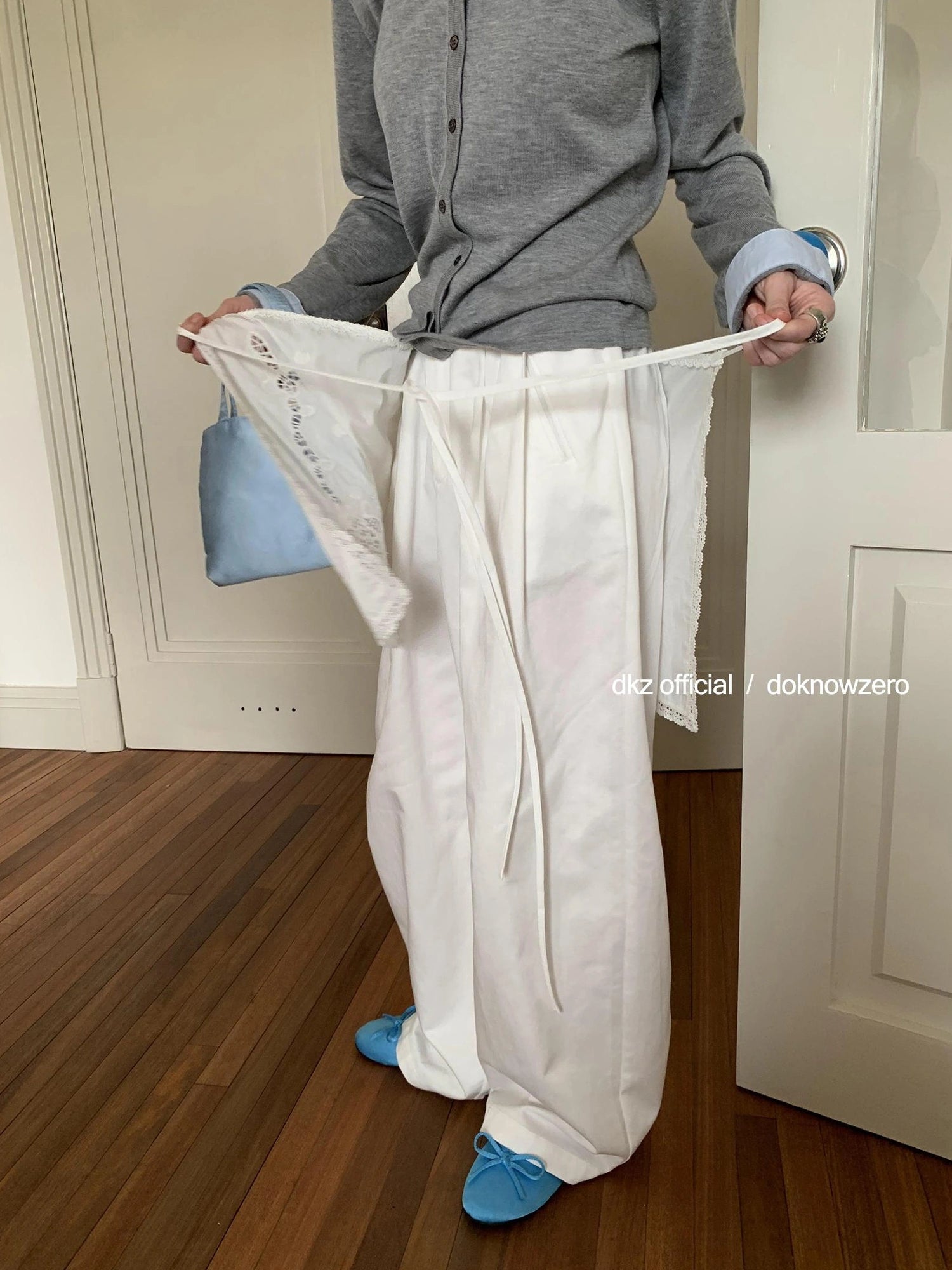 DKZ OFFICIAL Stretch Waist Linen Blend Wide Leg Pants