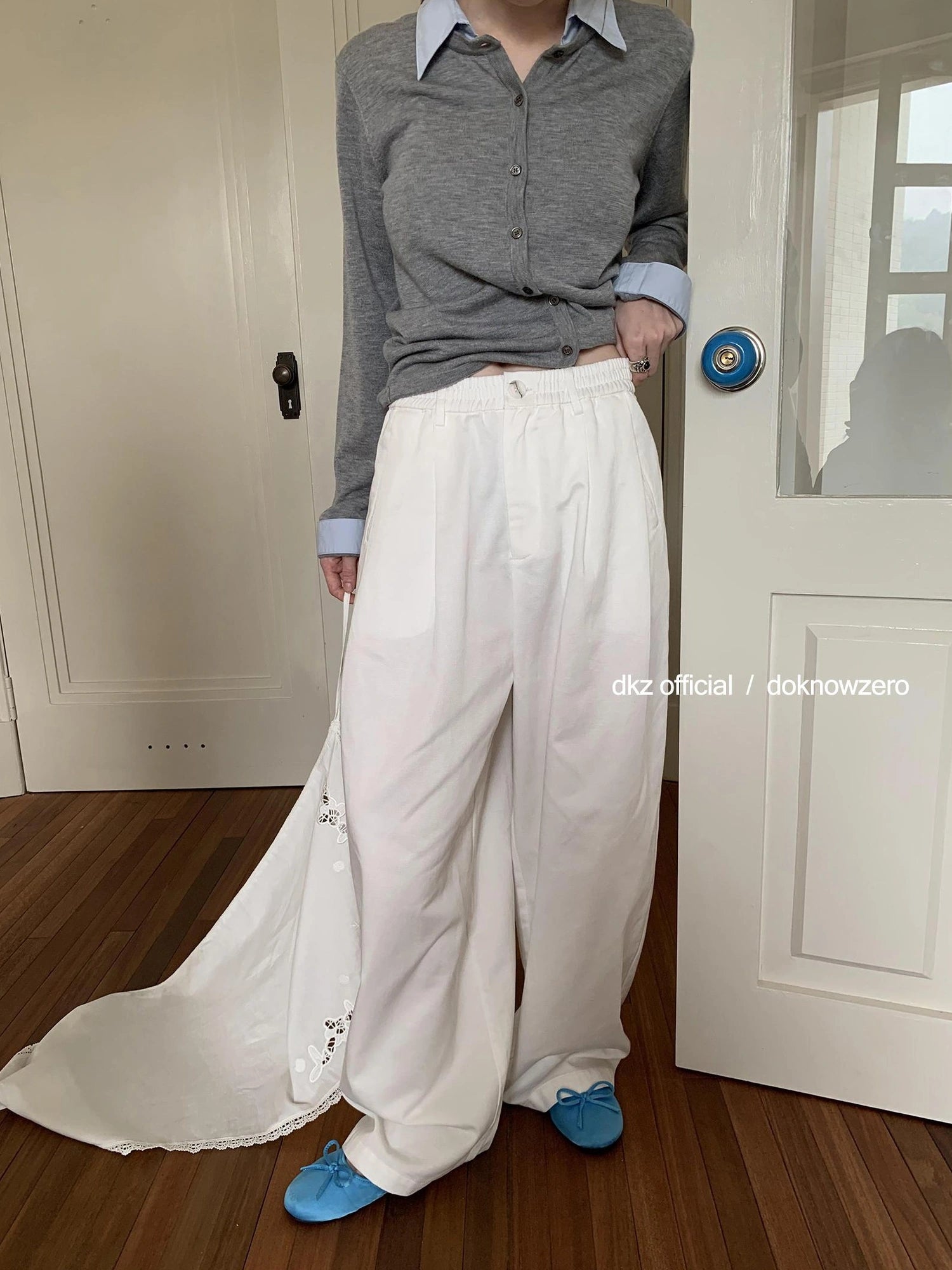 DKZ OFFICIAL Stretch Waist Linen Blend Wide Leg Pants