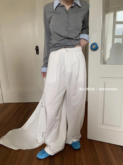 DKZ OFFICIAL Stretch Waist Linen Blend Wide Leg Pants