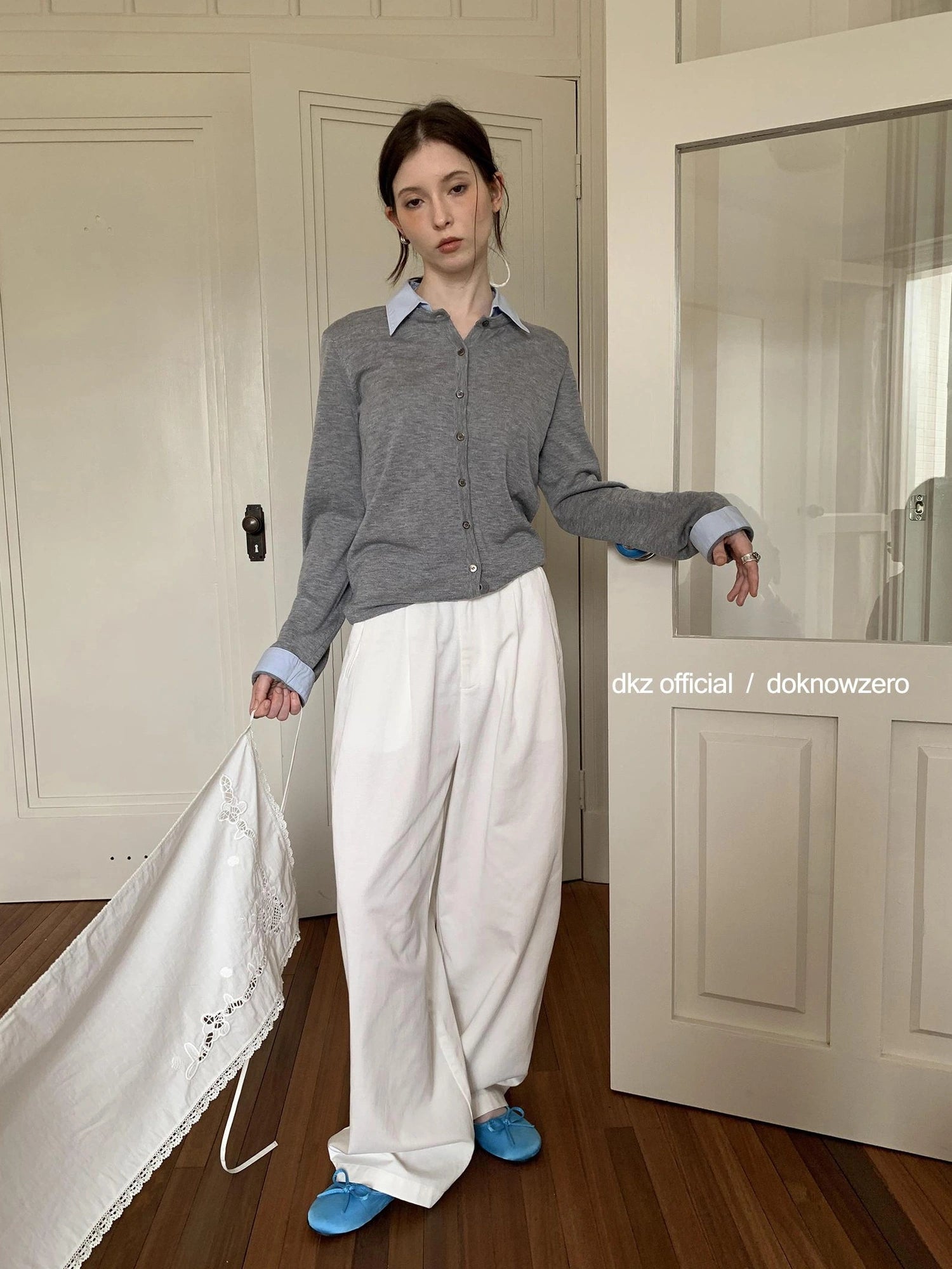 DKZ OFFICIAL Stretch Waist Linen Blend Wide Leg Pants