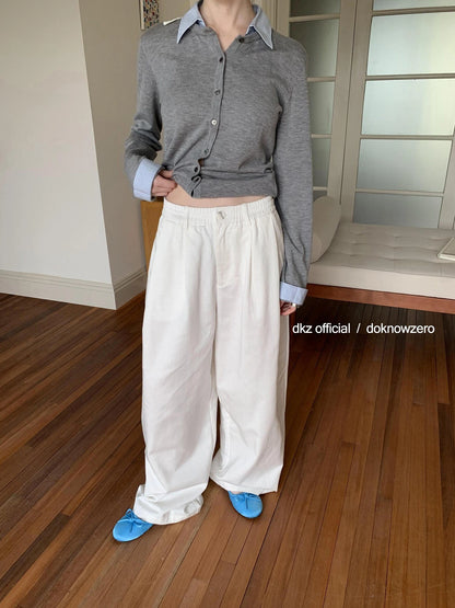 DKZ OFFICIAL Stretch Waist Linen Blend Wide Leg Pants