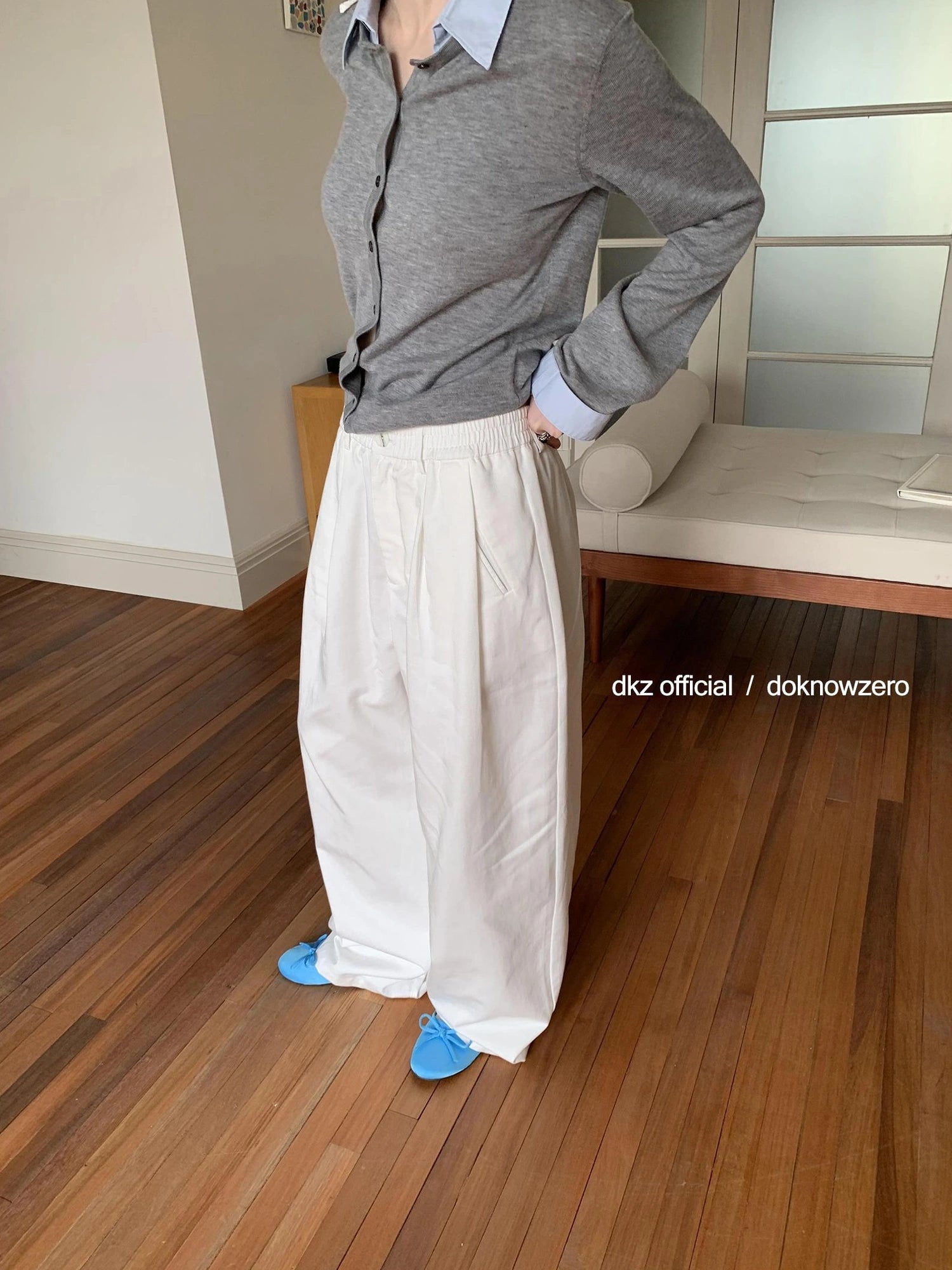 DKZ OFFICIAL Stretch Waist Linen Blend Wide Leg Pants