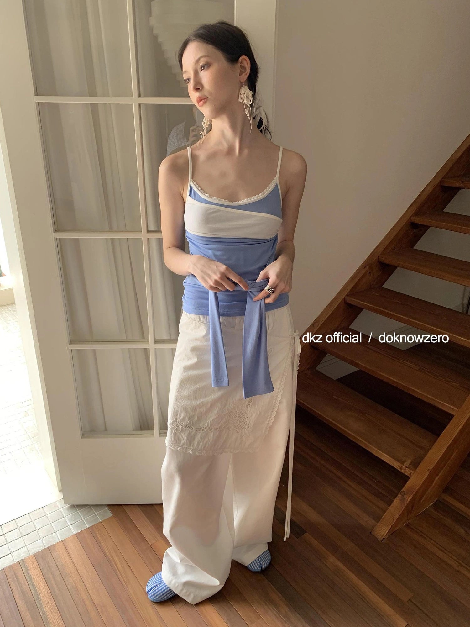 DKZ OFFICIAL Stretch Waist Linen Blend Wide Leg Pants