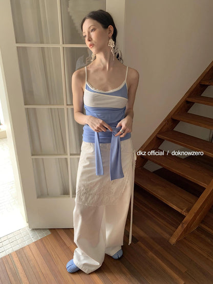 DKZ OFFICIAL Stretch Waist Linen Blend Wide Leg Pants