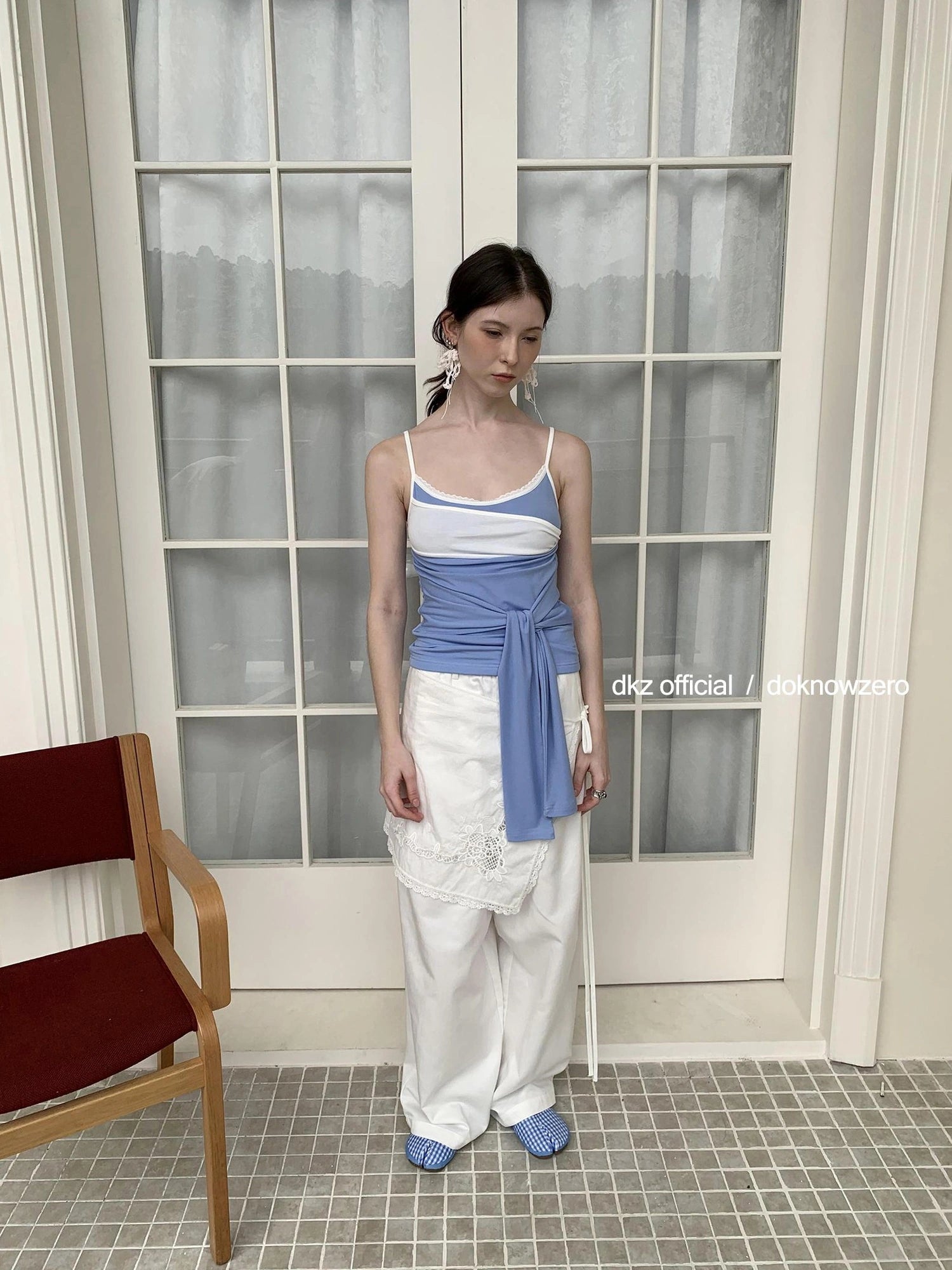 DKZ OFFICIAL Stretch Waist Linen Blend Wide Leg Pants
