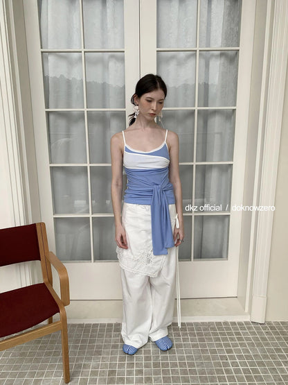 DKZ OFFICIAL Stretch Waist Linen Blend Wide Leg Pants