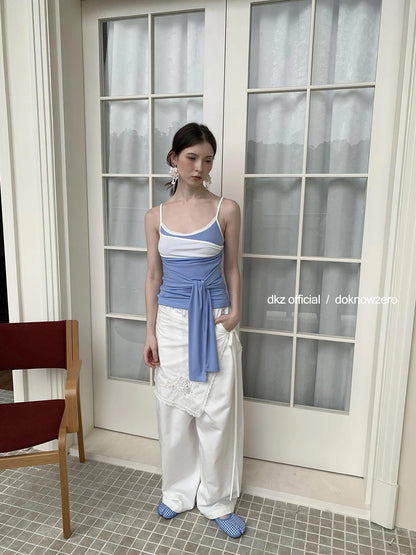 DKZ OFFICIAL Stretch Waist Linen Blend Wide Leg Pants