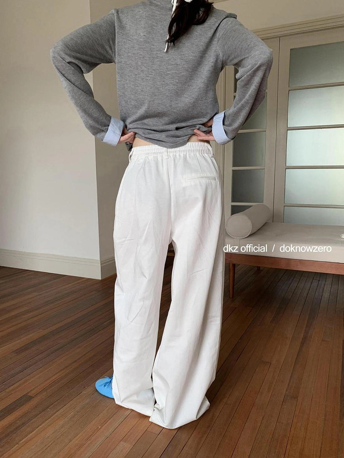 DKZ OFFICIAL Stretch Waist Linen Blend Wide Leg Pants