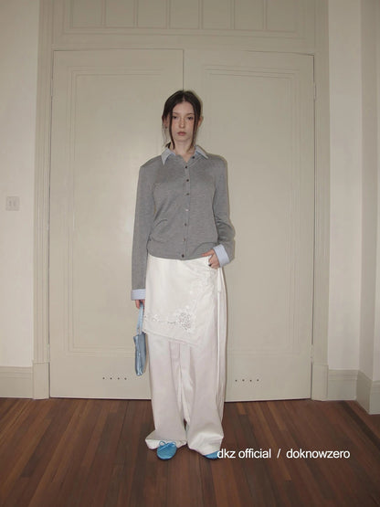 DKZ OFFICIAL Stretch Waist Linen Blend Wide Leg Pants