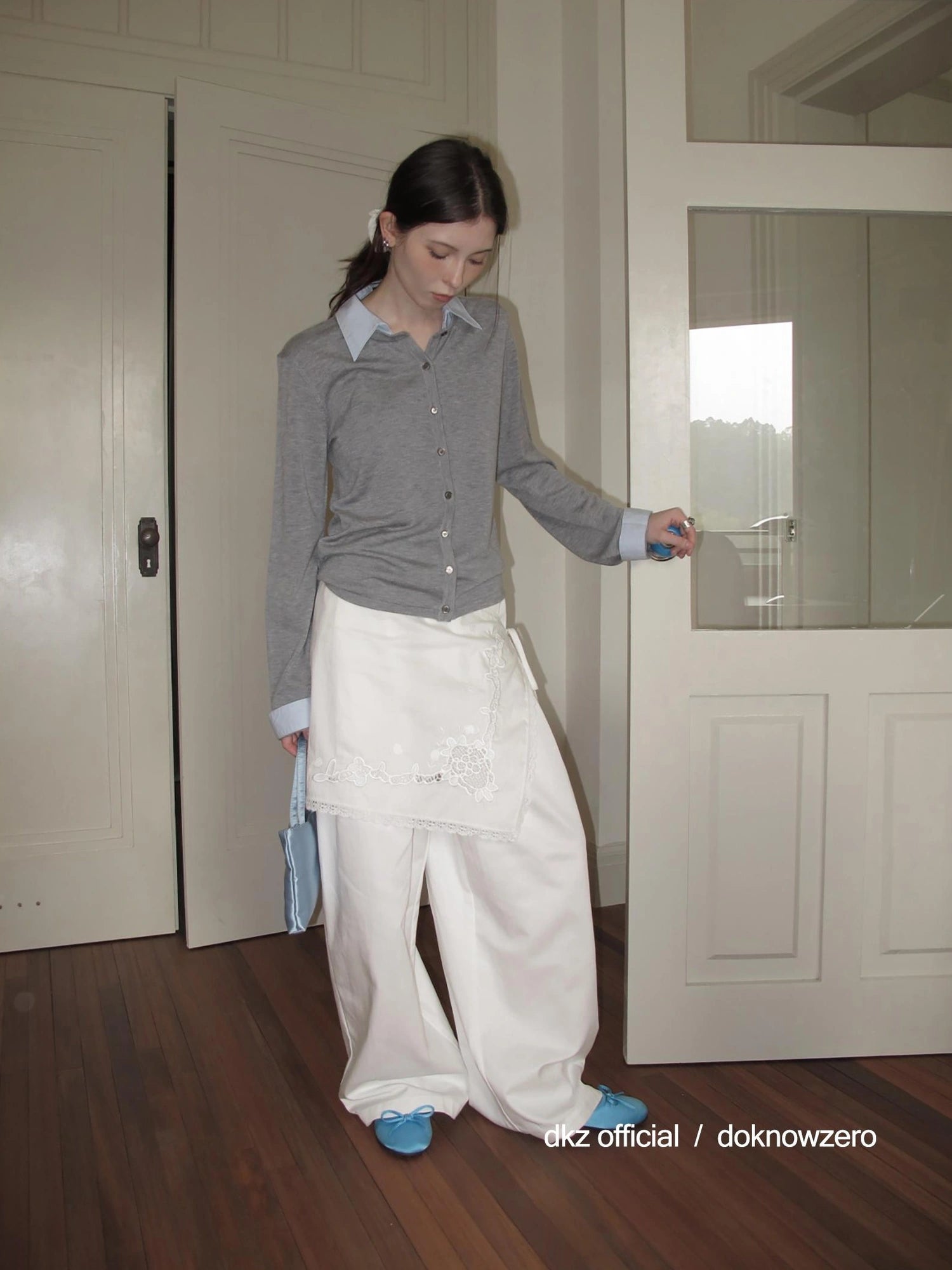 DKZ OFFICIAL Stretch Waist Linen Blend Wide Leg Pants