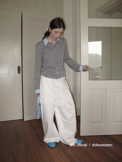 DKZ OFFICIAL Stretch Waist Linen Blend Wide Leg Pants