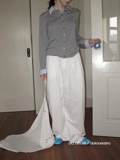 DKZ OFFICIAL Stretch Waist Linen Blend Wide Leg Pants