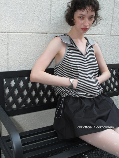 DKZ OFFICIAL Striped Adjustable Hem Hooded Vest Top For Women