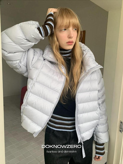DKZ OFFICIAL Striped Contrast Patchwork High Neck Women&