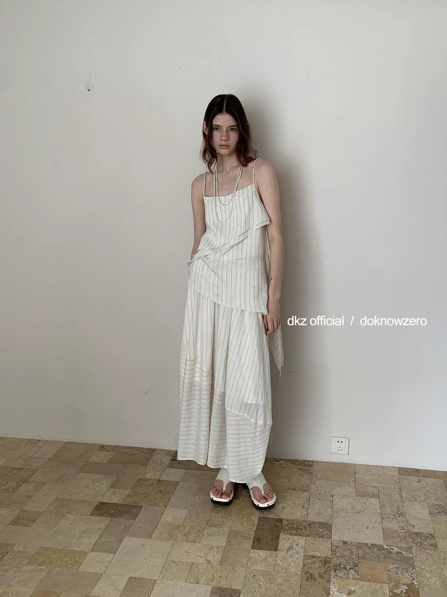 DKZ OFFICIAL Striped Irregular Camisole And Flounced Skirt Two Piece Set