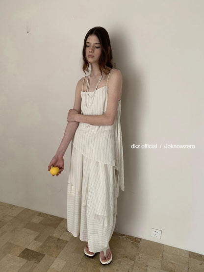 DKZ OFFICIAL Striped Irregular Camisole And Flounced Skirt Two Piece Set